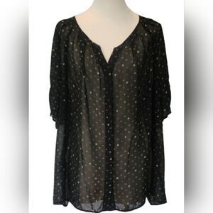 Apt. 9 Black Sheer Blouse with White Dots